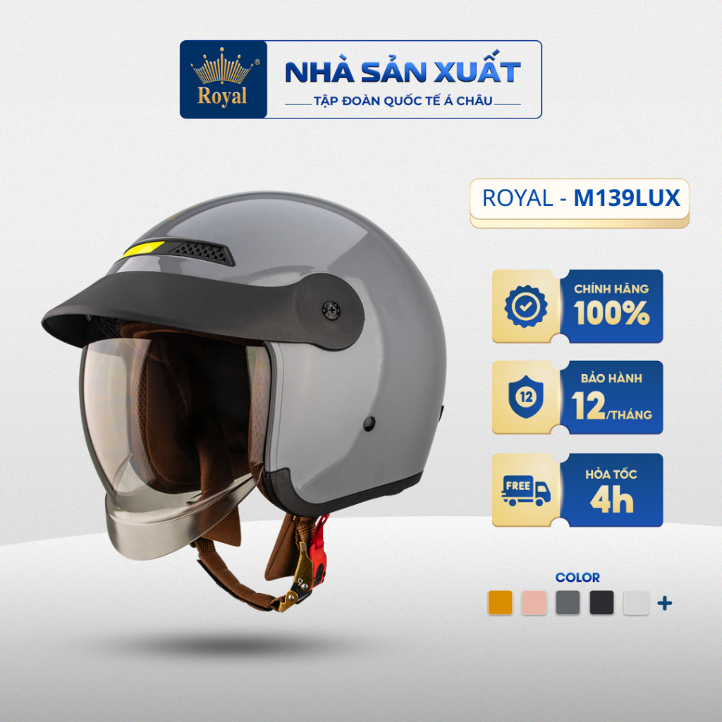PHIÊN BẢN LUXURY I Mũ Bảo Hiểm 3/4 Royal M139 LUXURY Trơn Kính Âm Chính Hãng, Chống Chói, Chống UV