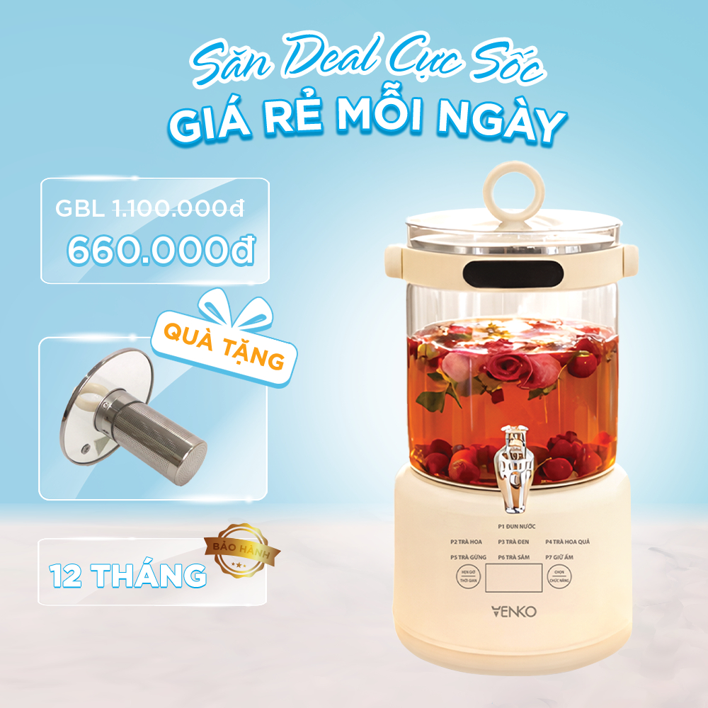 Ấm đun nước siêu tốc Venko VK-AD3L Dung tích 3 Lít Công suất 1000W Hẹn giờ giữ ấm - Bình thuỷ điện Venko đa chức năng