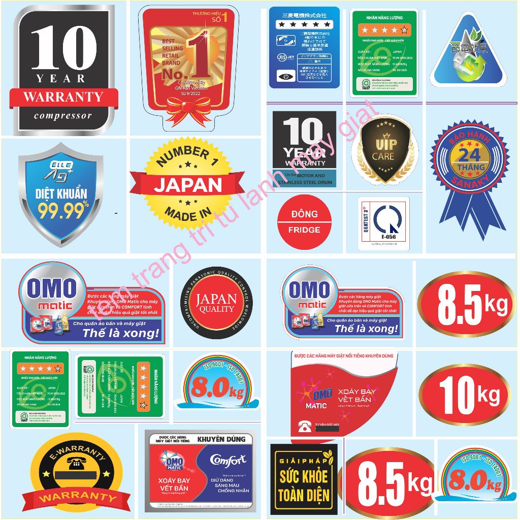 1 COMBO = 10 TEM. Keo sẳn lột dán, Tem dán trang trí máy giặt, Tem trang trí tủ lạnh