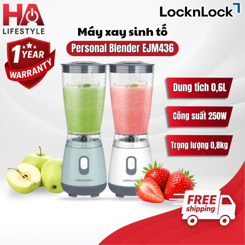Máy xay sinh tố Lock&Lock 600ml Personal Blender EJM436 nhỏ gọn công suất mạnh 250W - Bảo hành 12 th