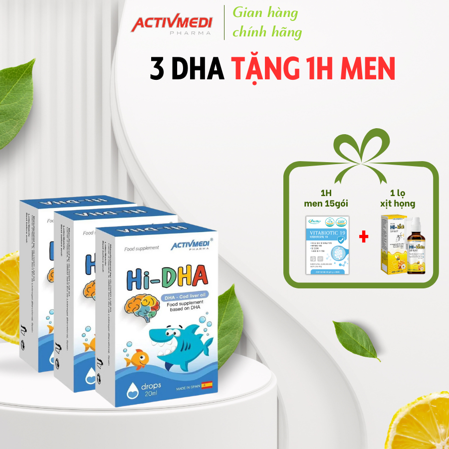 ACTIVMEDI PHARMA Combo 3 HI DHA: HIDHA bổ sung DHA thuần cho trẻ sơ sinh lọ 20ml