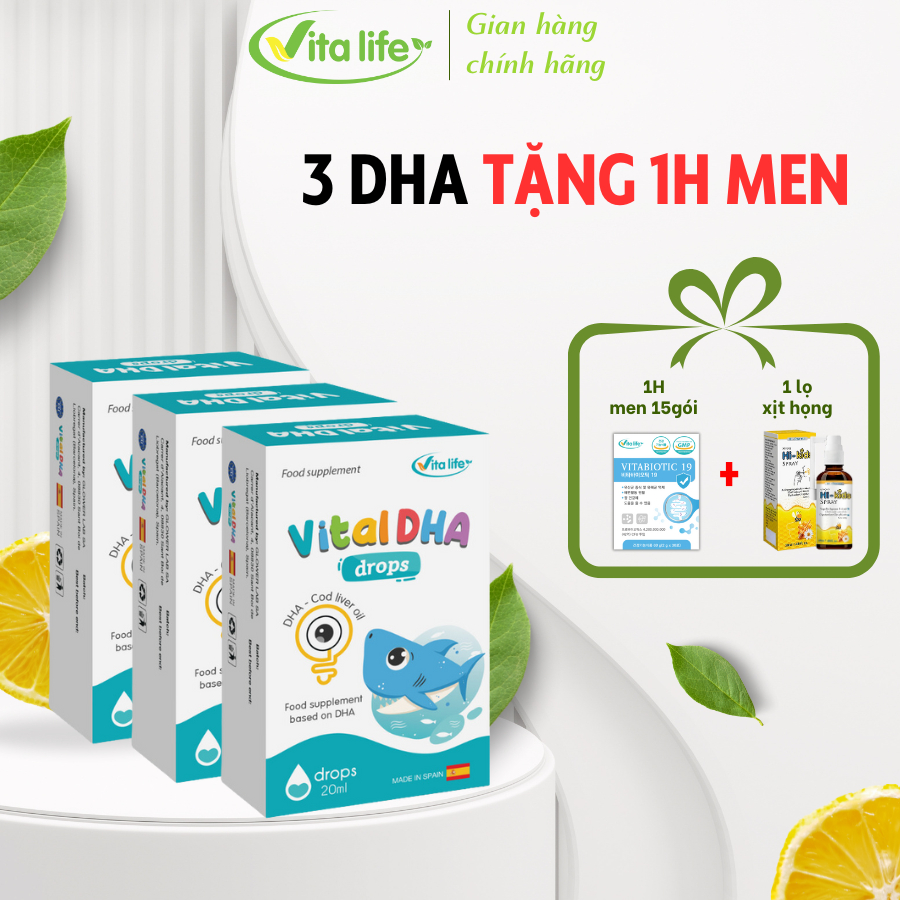 Vita Life  Combo 3 Vital DHA: VitalDHA bổ sung DHA thuần cho trẻ sơ sinh lọ 20ml