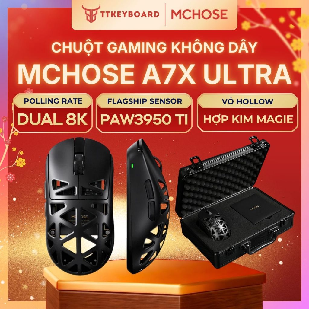 [Hỏa Tốc] Mchose A7X Ultra Chuột Gaming Không Giây Hợp Kim Magie Cảm Biến PAW3950 TI Dual 8K Rate