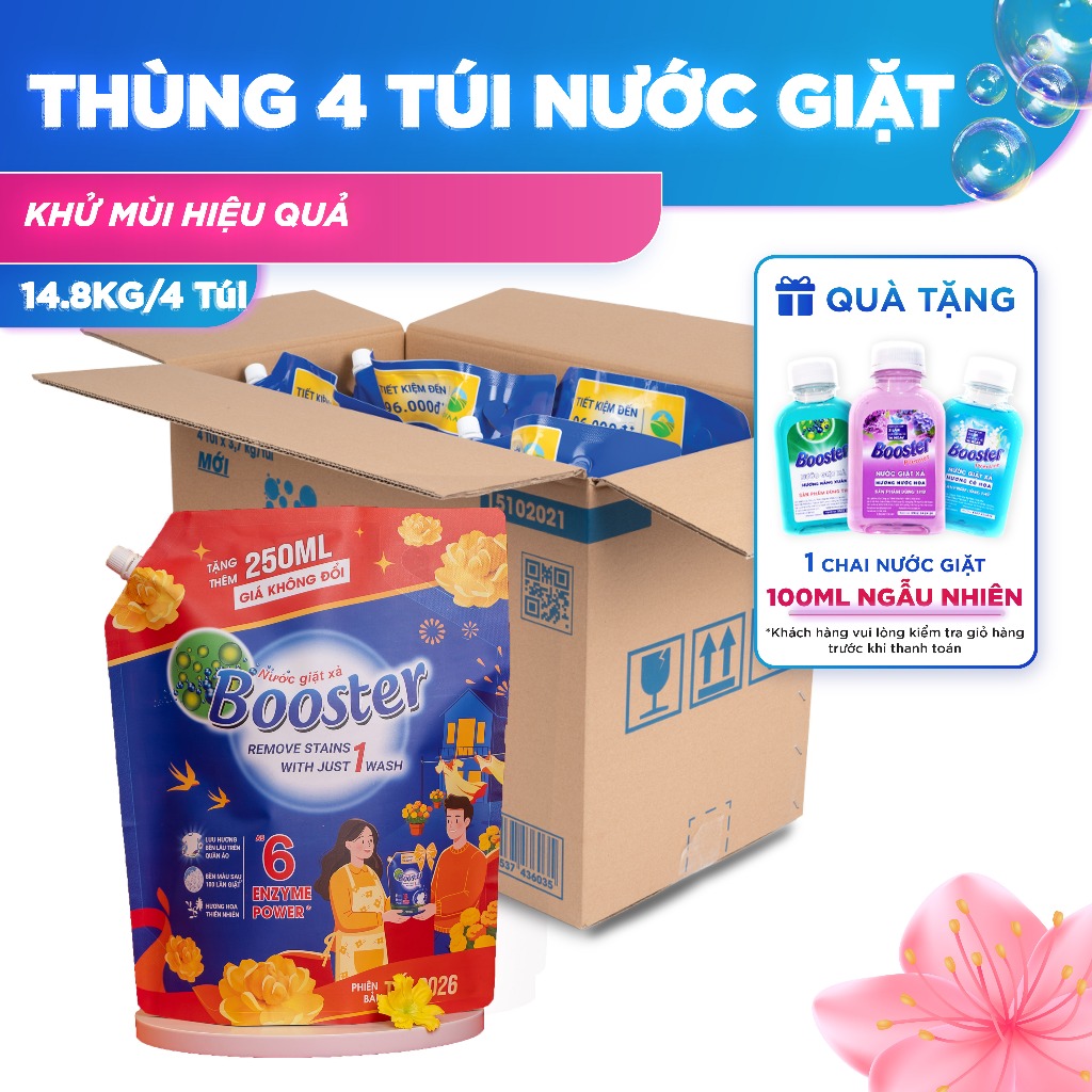 Thùng 4 Túi/Can Nước Giặt Xả BOOSTER Đậm Đặc, Lưu Hương Tới 72H, Dịu Nhẹ Với Làn Da.