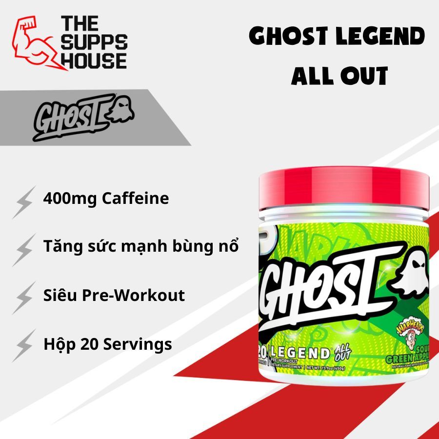 Bột tăng sức mạnh Ghost Legend All Out Pre-Workout (20Serving) tăng sự tỉnh táo tập trung và bùng nổ