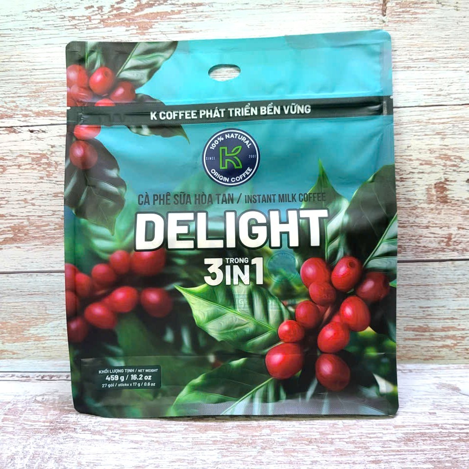 Túi DELIGHT 459gr / 27 gói ++ CÀ PHÊ SỮA HÒA TAN K COFFEE 3 in 1 Instant Milk Coffee
