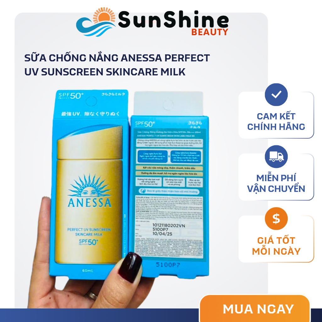 Sữa Chống Nắng Cho Da Dầu Mụn Anessa Perfect UV Sunscreen Skincare Milk 60ml