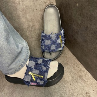 [Tặng Vớ] Dép quai vải jean bản ngang,đế cao 4cm xinh xắn dễ thương, có hỗ trợ đổi size,SLV-02.