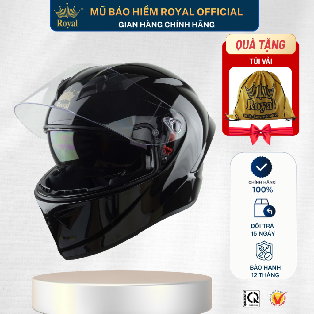 Mũ Bảo Hiểm Full Face Royal M266 Dòng 2 Kính Chính Hãng, Nón Bảo Hiểm Đi Phượt FullFace Cao Cấp Trùm