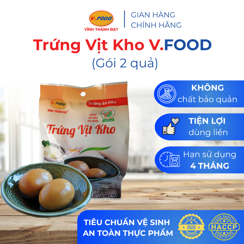 (QUÀ TẶNG KHÔNG BÁN) Trứng vịt kho V.Food gói 2 quả ăn liền thơm bùi