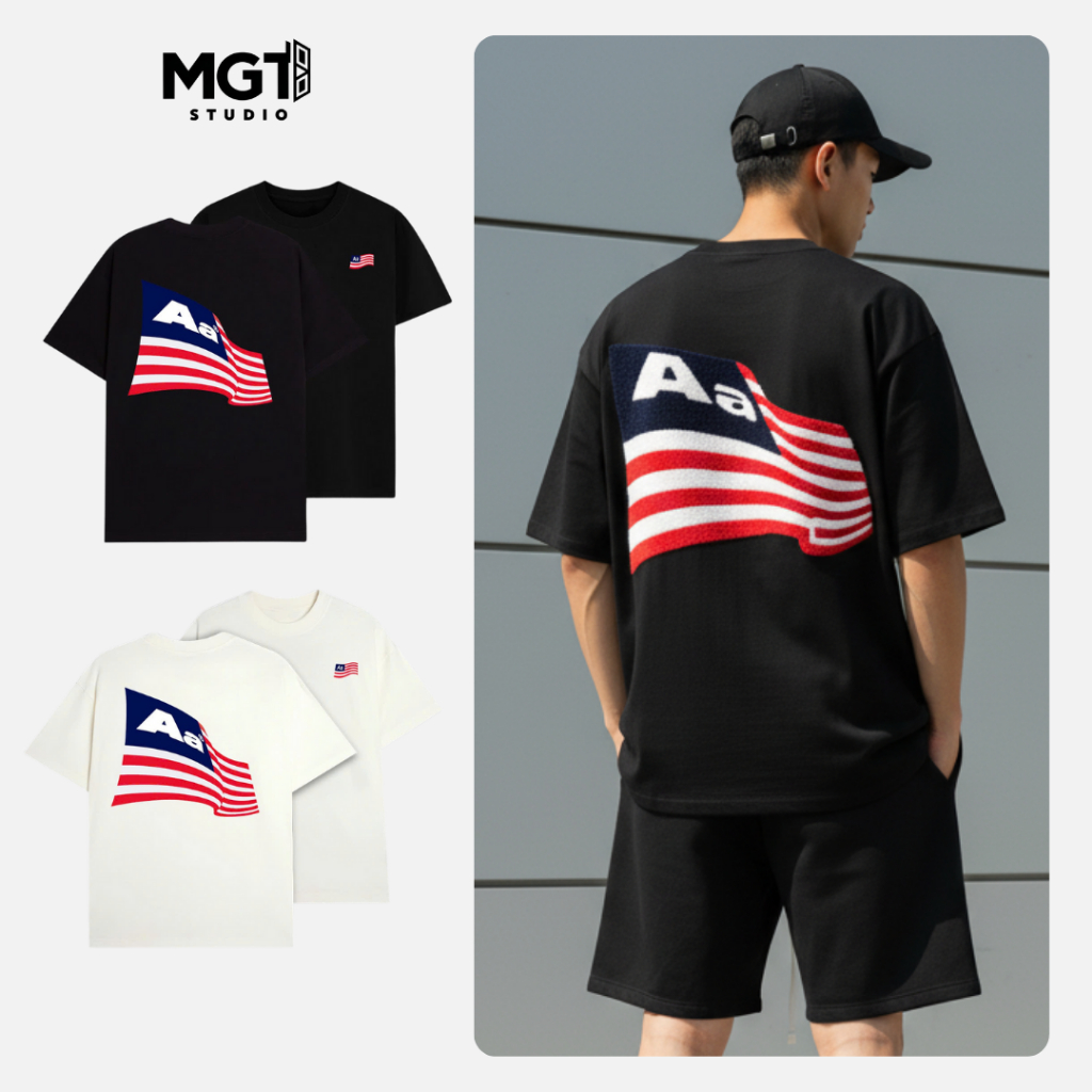 Áo Phông Nam Nữ BOXY in AA Studio Lá Cờ nam nữ cổ tròn tay ngắn chất liệu cotton 100% thoáng mát MGT