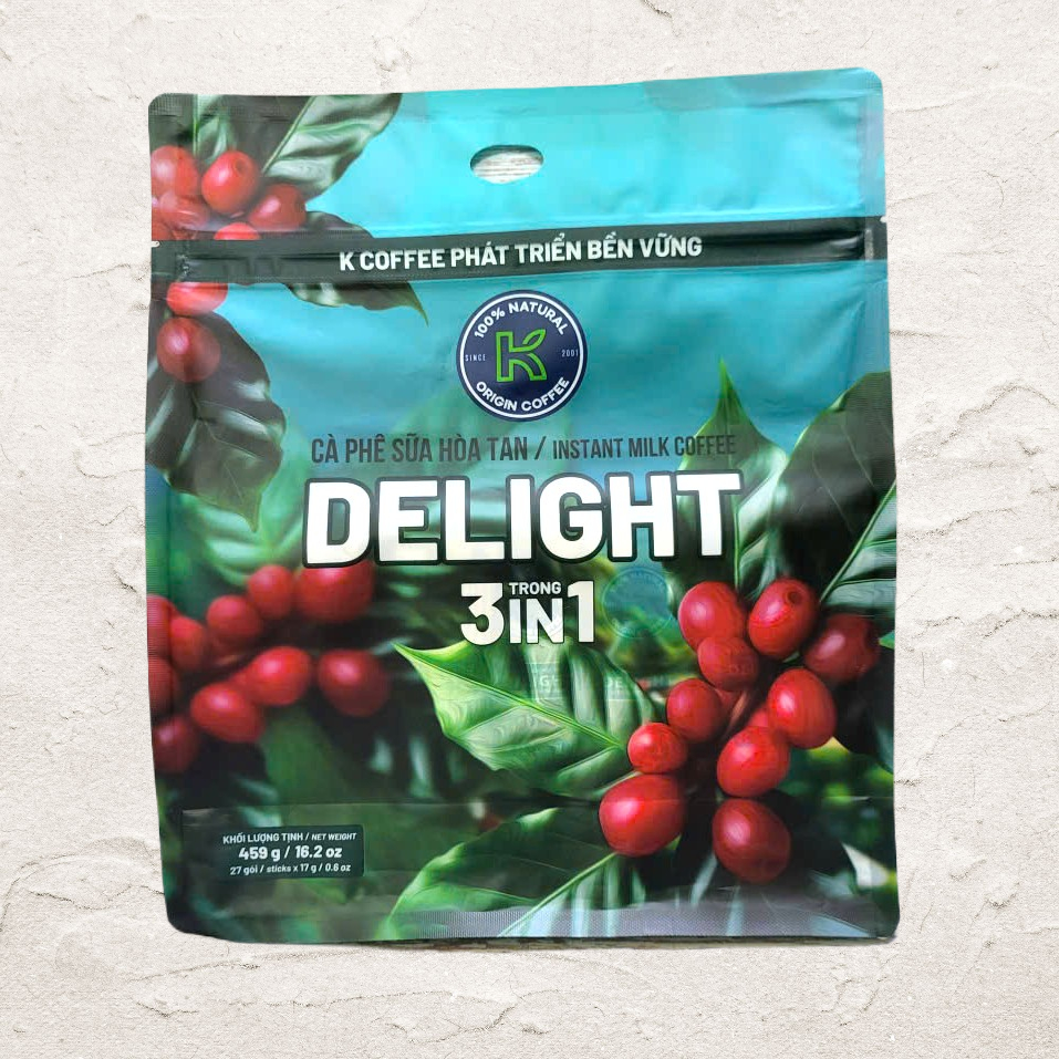 < Túi DELIGHT 459gr / 27 gói > CÀ PHÊ SỮA HÒA TAN K COFFEE 3 in 1 Instant Milk Coffee