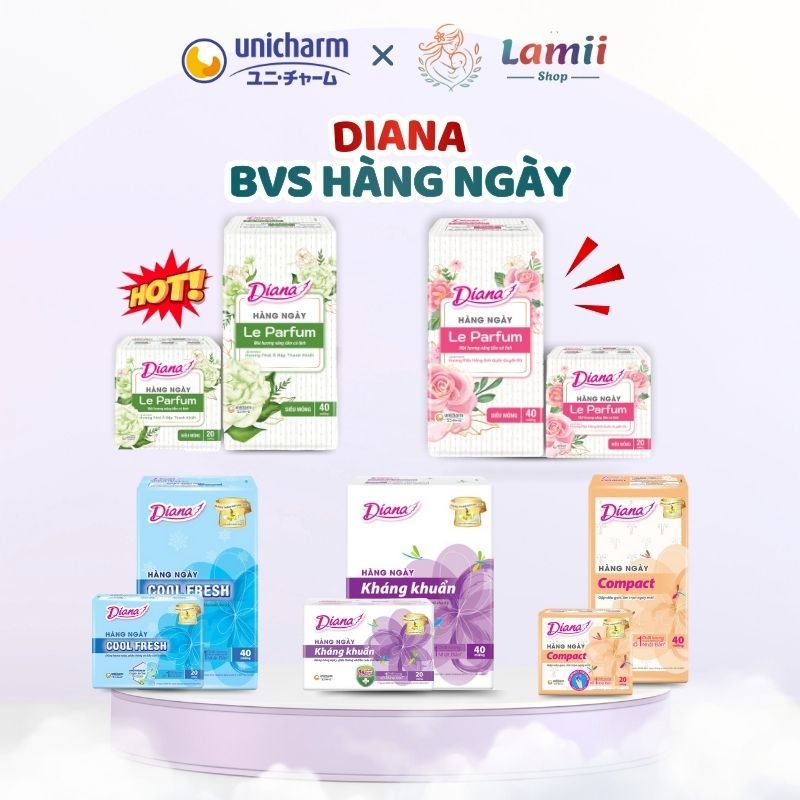Lốc 6 gói Băng Vệ Sinh Hàng Ngày Diana hương hoa - kháng khuẩn - cool fresh - compact Lamii Shop