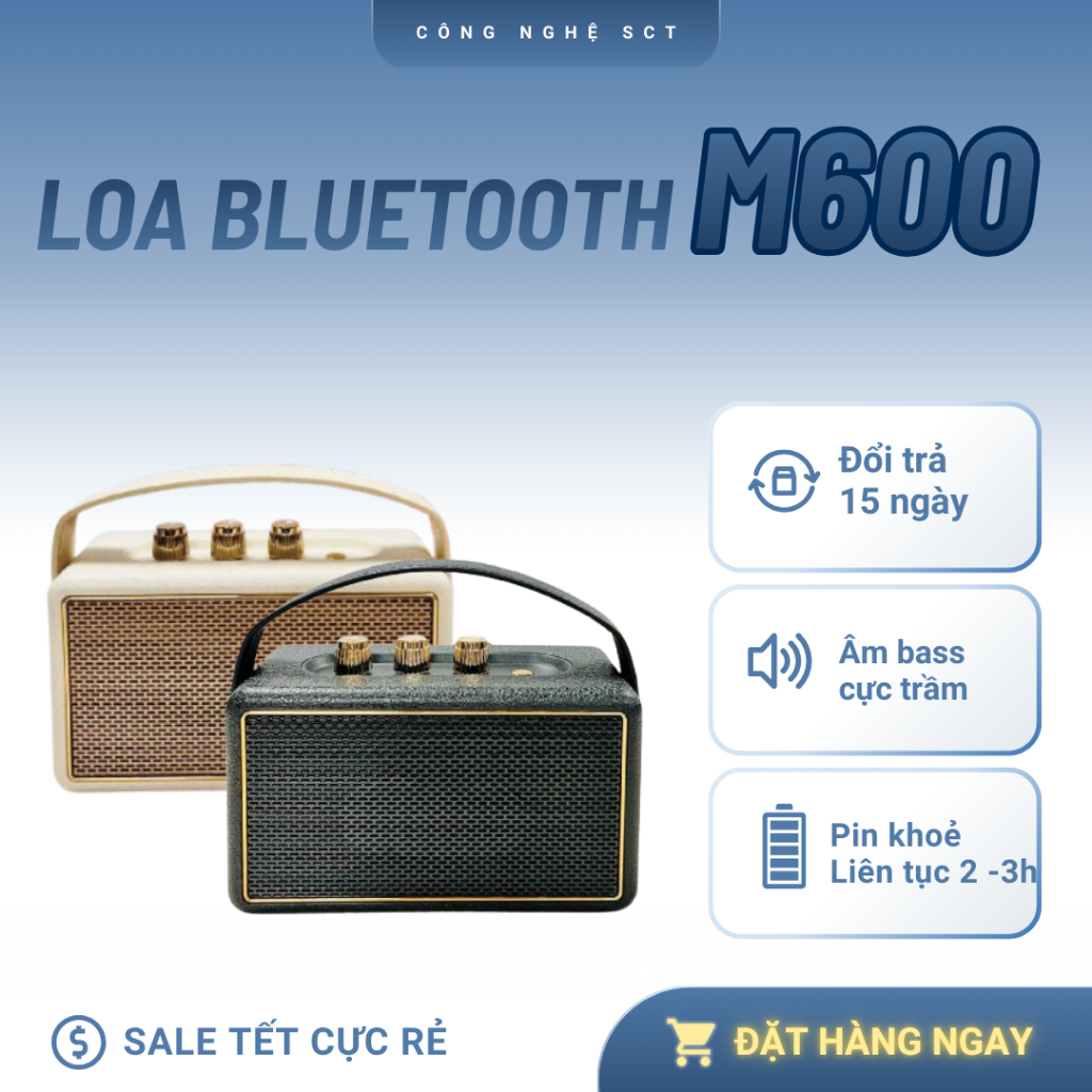 Loa Bluetooth Bass Trầm M600 Âm Thanh Lớn Siêu Thực - Hỗ Trợ Kết Nối USB - Thẻ Nhớ [ LỖI 1 ĐỔI 1 ]