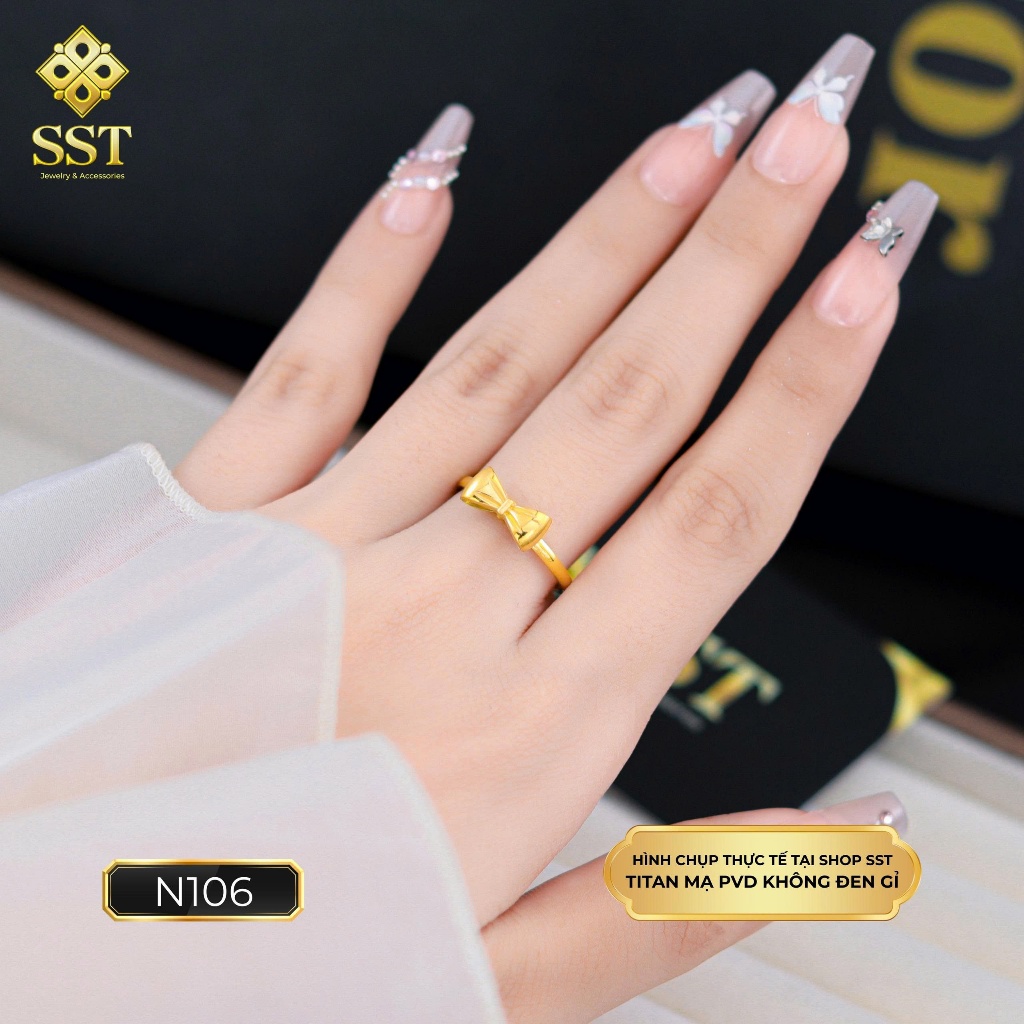 Nhẫn Nữ Titan SST Chiếc Nơ Tiểu Thư Mạ PVD Vàng 18K N106