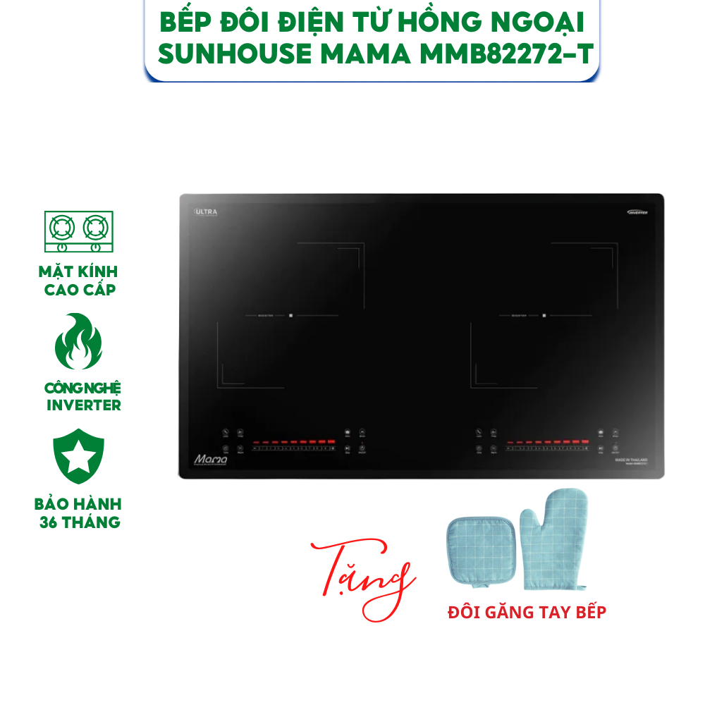 Bếp Đôi Điện Từ SUNHOUSE MAMA MMB82272-T - Bảo Hành 36 Tháng, Công Nghệ INVERTER Tiết Kiệm Điện
