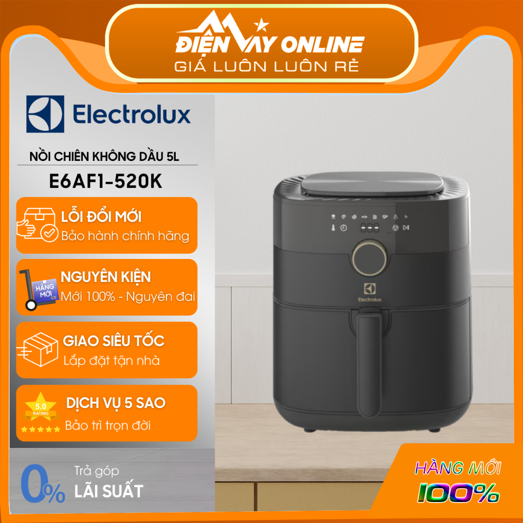[HỖ TRỢ LẮP ĐẶT] Nồi chiên không dầu 5L Electrolux E6AF1-520K - Bảo Hành Chính Hãng