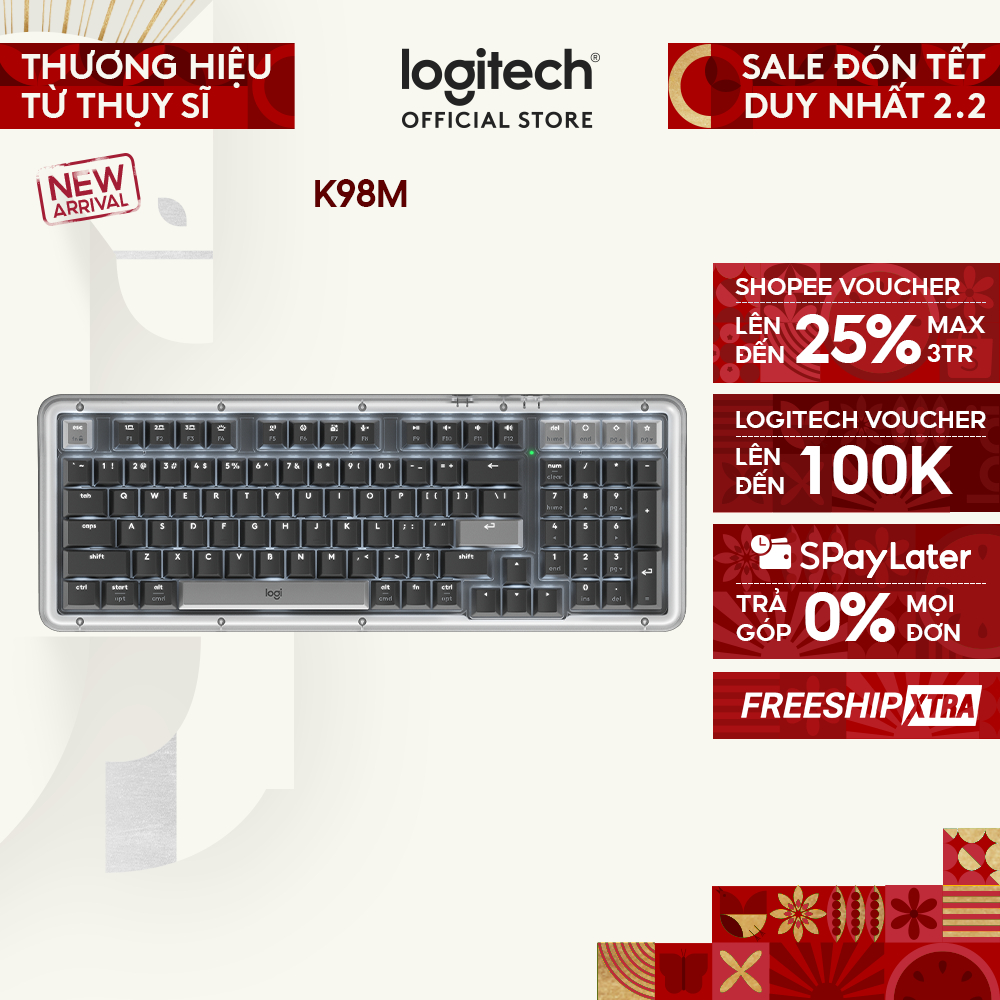 Bàn phím cơ không dây Logitech Alto Keys K98M - Đệm hấp thụ rung động, đèn nền, Bluetooth, Sạc USB-C | BigBuy360 - bigbuy360.vn