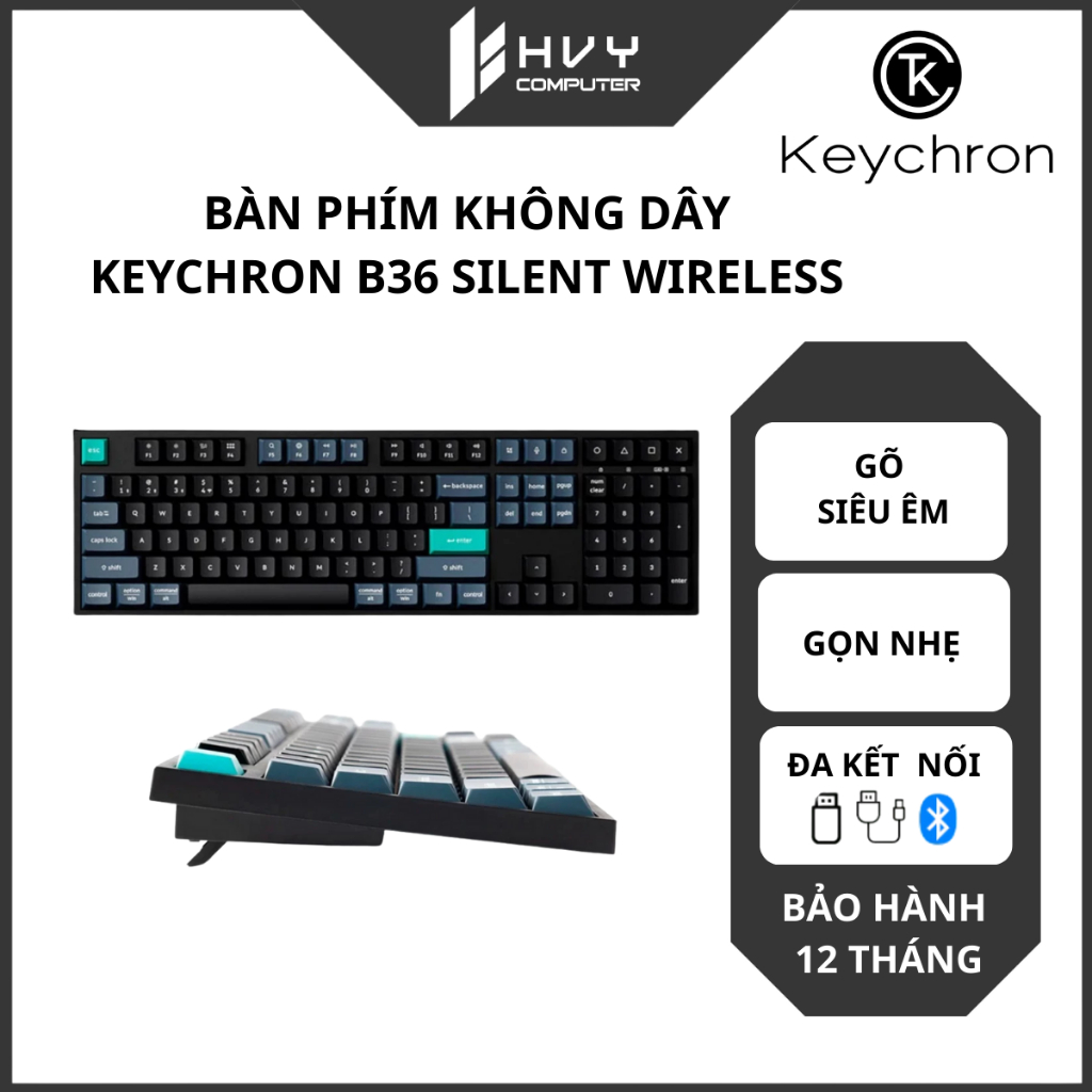 Bàn phím không dây Keychron B36 Silent Wireless | Siêu mỏng nhẹ, Switch Silent - Hàng Chính Hãng