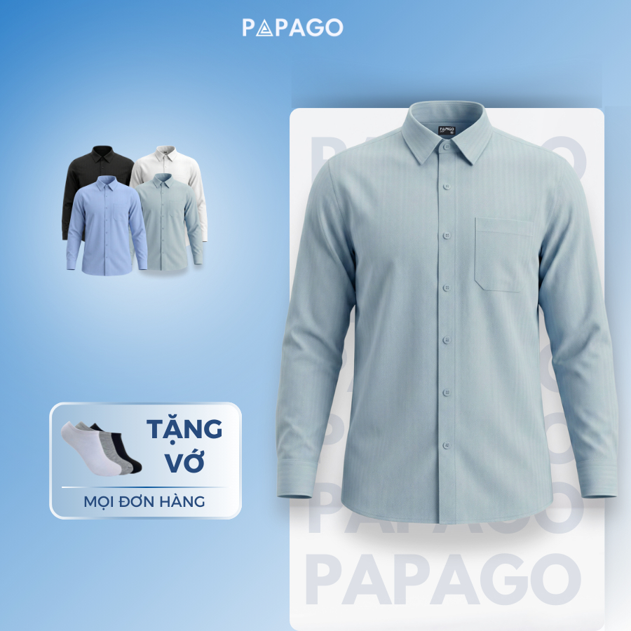 [MỚI] Áo Sơ Mi Nam Trung Niên Thêu logo PAPAGO Dài Tay Form Rộng - P25SDTT001