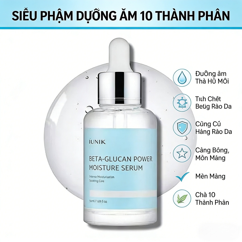 【iUNIK 50ml】Beta-Glucan Moisture Serum - Siêu Phẩm Dưỡng Ẩm, Dịu Nhẹ & Tăng Cường Bảo Vệ Da