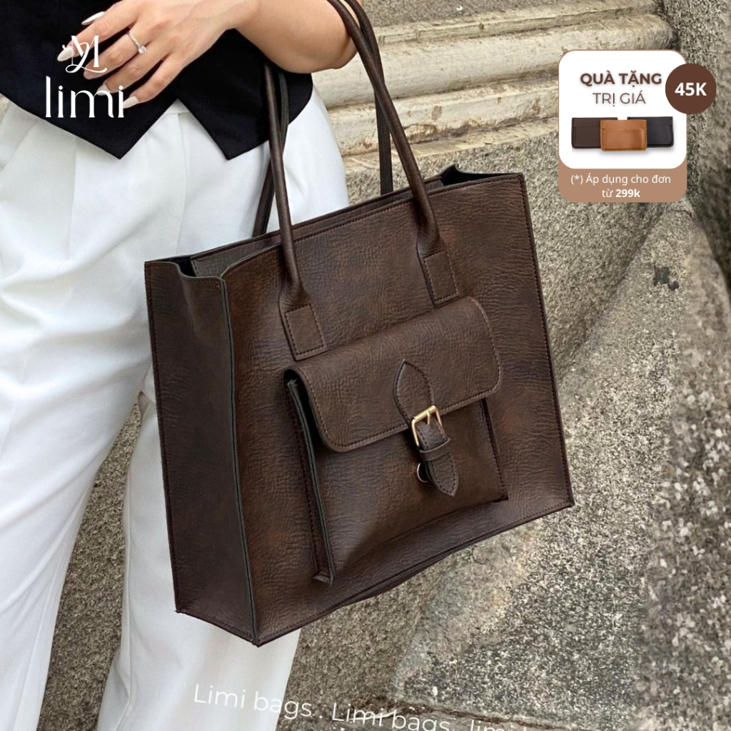Túi Xách Công Sở Da Nữ LIMI (3 màu) Đựng Laptop Thời Trang, size to đi làm học đi dạy A4 (BEBE)