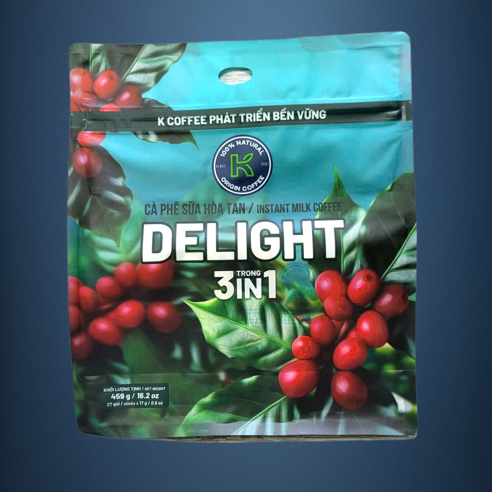 Túi DELIGHT 459gr / 27 gói - CÀ PHÊ SỮA HÒA TAN K COFFEE 3 in 1 Instant Milk Coffee