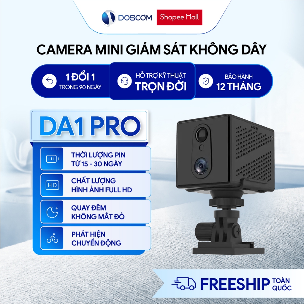 Camera 4G mini DOSCOM DA1 Pro zoom quang học X6 - tầm nhìn đêm hồng ngoại không phát ánh sáng đỏ