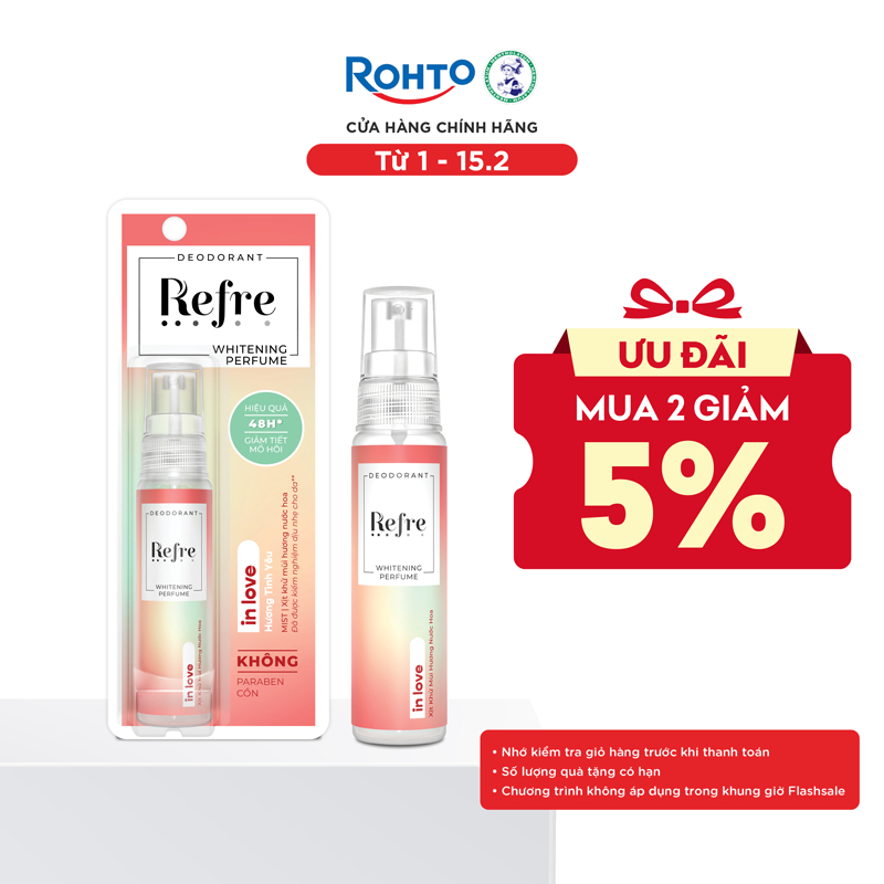 Xịt Khử Mùi Dưỡng Trắng Hương Nước Hoa Refre Whitening Perfume In Love - Hương Tình Yêu 30ml