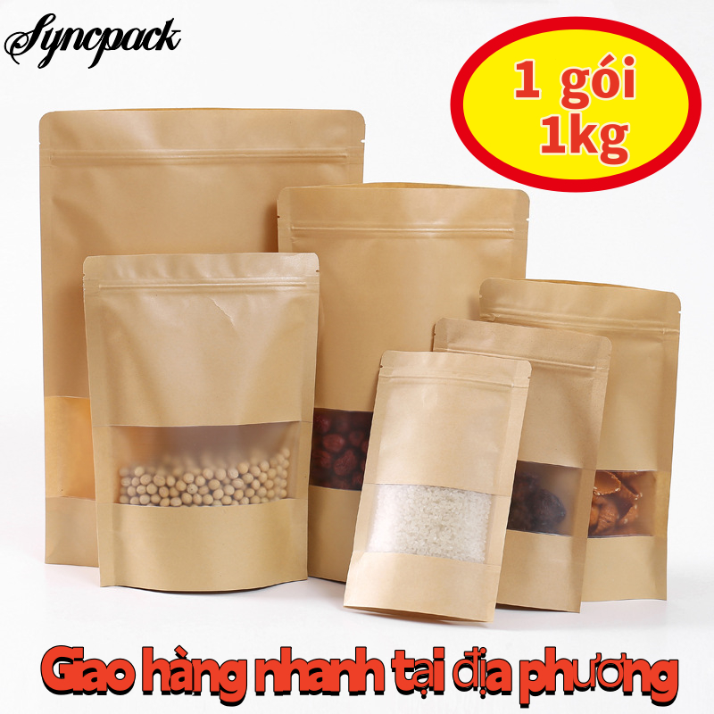 1 gói 1kgTúi Túi Zipper Giấy Màu Vàng Cửa Sổ Đáy Đứng, Đa Dụng: Đựng Bánh Quà, Đồ Khô, Hàng Thủ Công