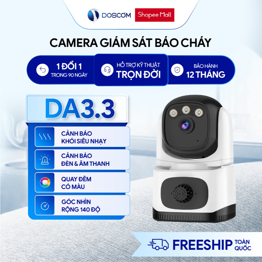 Camera AI chống trộm DOSCOM DA3.3, Camera wifi giám sát an ninh, có cảnh báo bằng âm thanh và đèn