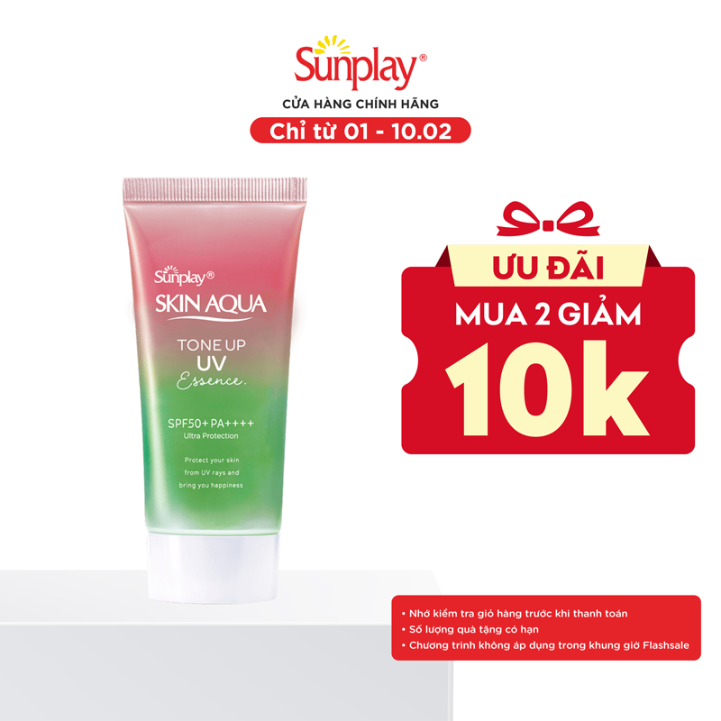 Kem chống nắng nâng tông da tái xanh dạng tinh chất Sunplay Skin Aqua Tone Up UV Essence Rose SPF 50