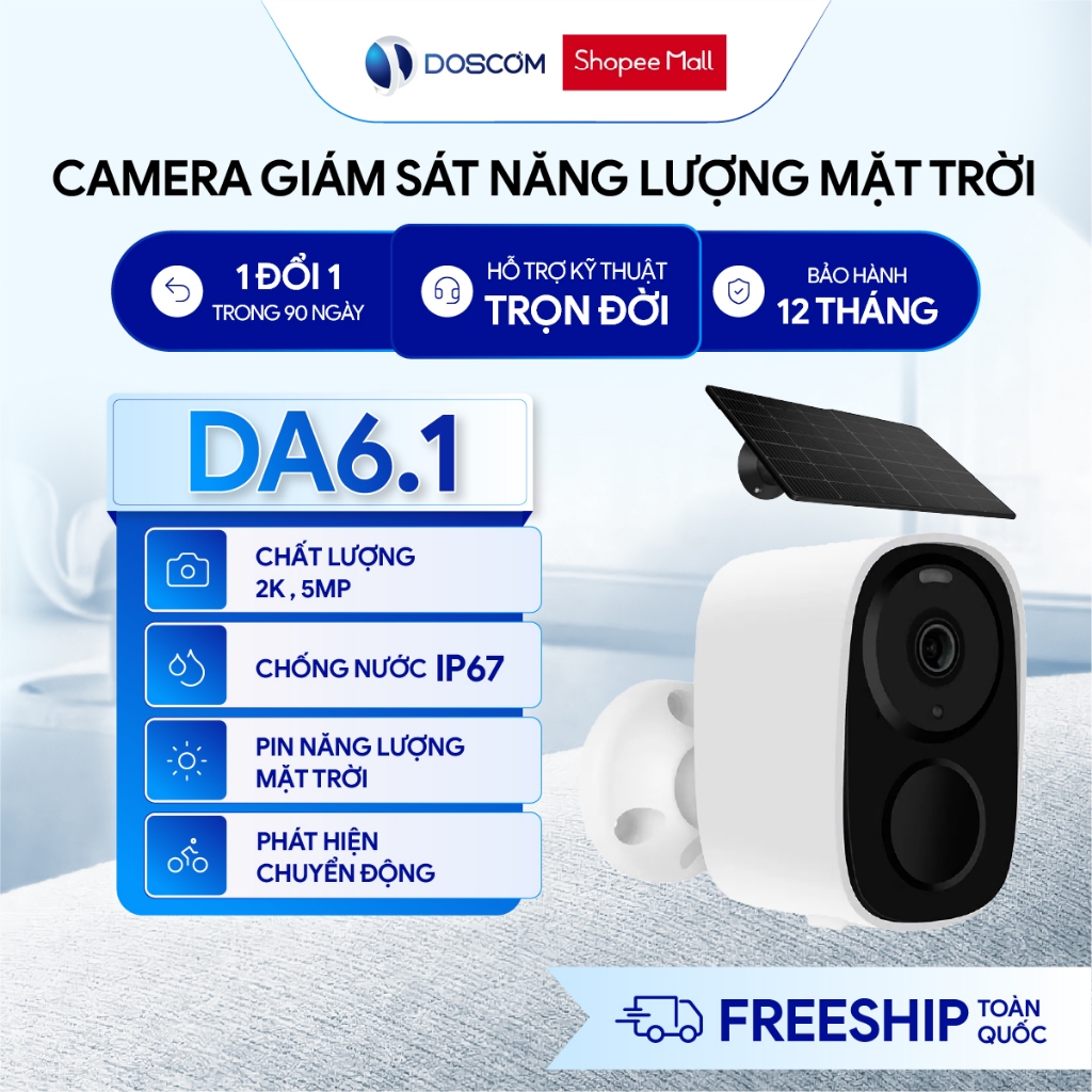 Camera năng lượng mặt trời DOSCOM DA6.1, dung lượng pin 5000mAh sử dụng 15 ngày, giám sát