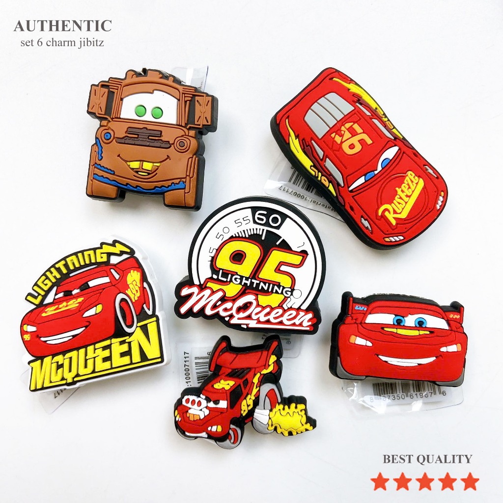 Combo 6 cái CHARM MCQUEEN  Set 6 charm chính Jibbitz hàng xịn kèm tem mẫu xe đua mcqueen