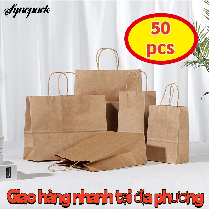 Set 50 Túi Giấy Kraft Cao Cấp Nhật Bản - Có Quai, Đựng Quà Tặng & Thực Phẩm, Nhiều Kích Thước