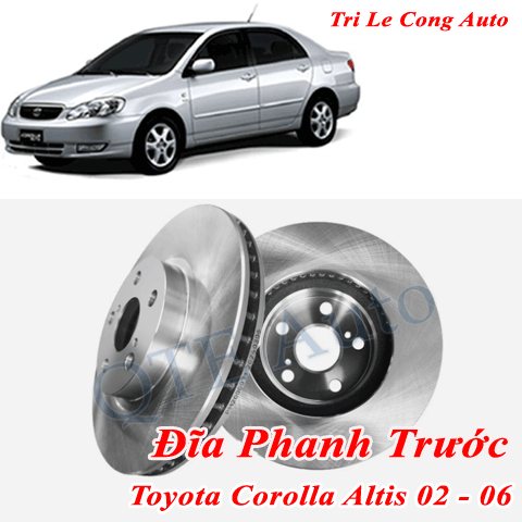 Bộ Đĩa Phanh Trước + Bố Thắng Toyota Altis 2002–2006 | Trái Phải | 1.3 2NZ-FE 1.8 1ZZ-FE | AT MT