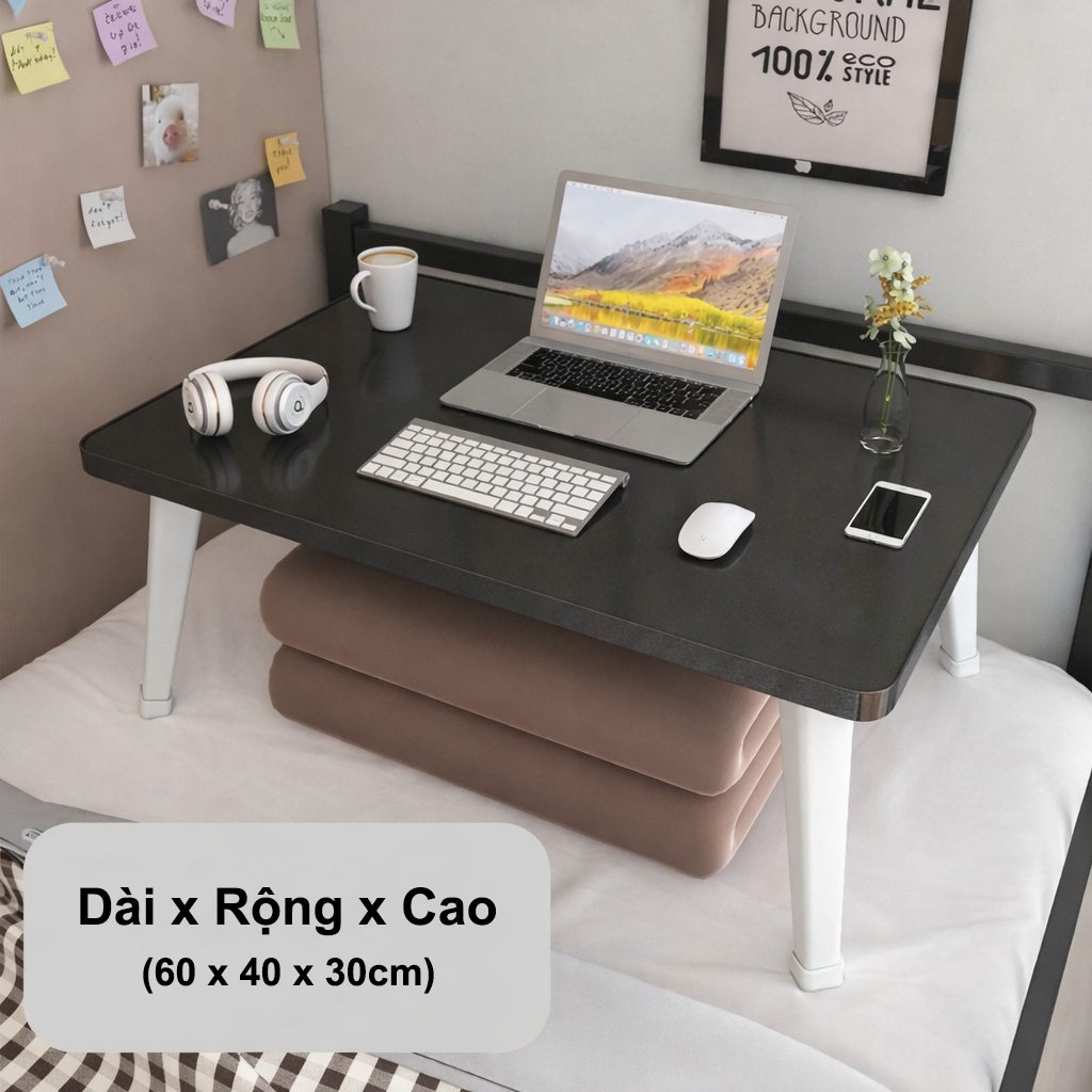 Bàn học gấp gọn ngồi bệt dùng cho học sinh sinh viên để laptop làm việc bàn chân nhựa cứng 60x40cm mặt gỗ MDF
