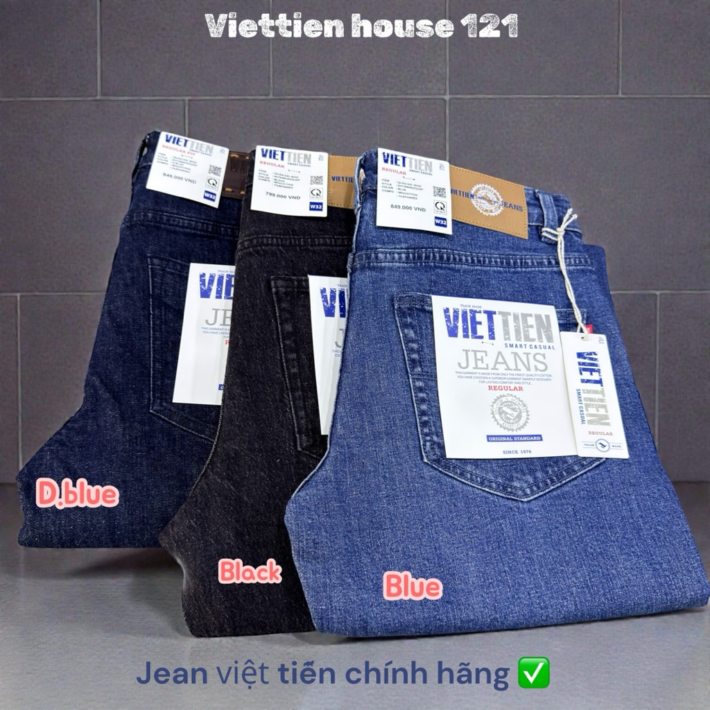 Việt Tiến - quần jeans nam chính hãng màu đen + Dblue + blue vải co giãn