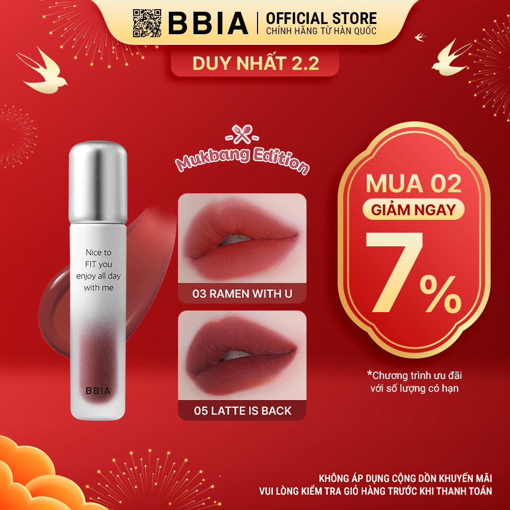 [Mukbang Edition] Son tint lì lâu trôi, bền màu BBIA Air Fit Tint 4g