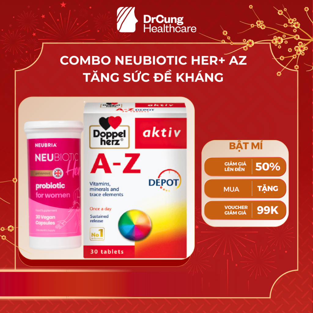 COMBO 2 HỘP AZ DEPOT, MEN VI SINH NEUBIOTIC HER - Tăng Sức Đề Kháng, Bổ Sung Lợi Khuẩn Hỗ Trợ Sức Kh