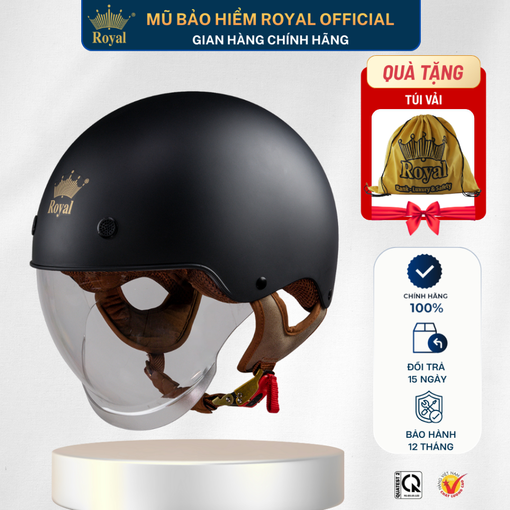 Mũ Bảo Hiểm Royal M239 Nửa Đầu Chính Hãng Kính Âm Dài Chăn Gió Bụi Cho Nam Nữ Nam Nữ Bảo Hành 12 Thá