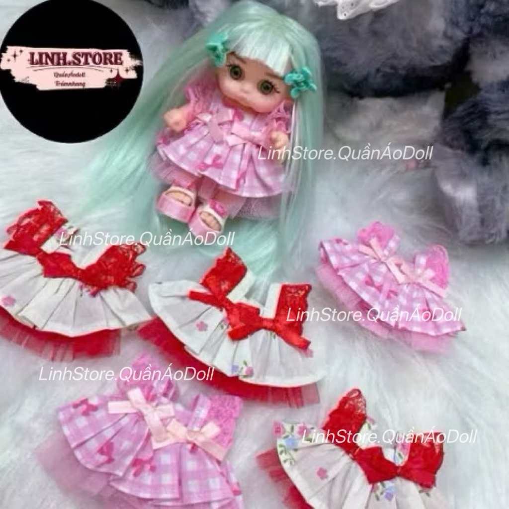 VÁY TIỂU THƯ TẦNG PHỐI REN LƯỚI HOẠ TIẾT NƠ ĐÁNG YÊU DOLL BÉ GÁI 5IN