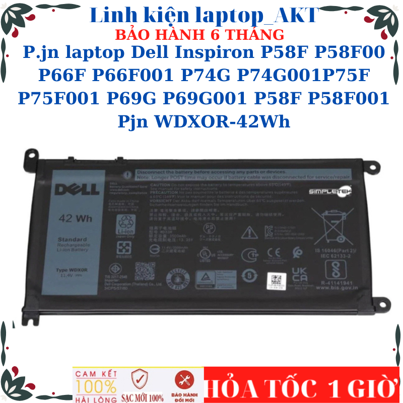 Sạc Pin Dell lLatitude 3379 Inspiron P58F P58F00 P66F P66F001 P74G P74G001P75F P75F001 P69G P69G001 