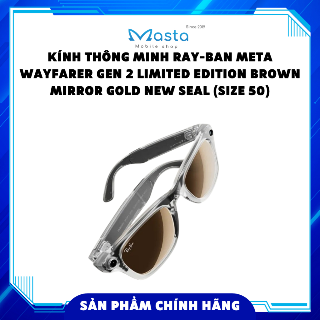 Ray-Ban Meta Wayfarer Gen 2 Limited Edition Brown Mirror Gold smart glasses new seal (Size 50)