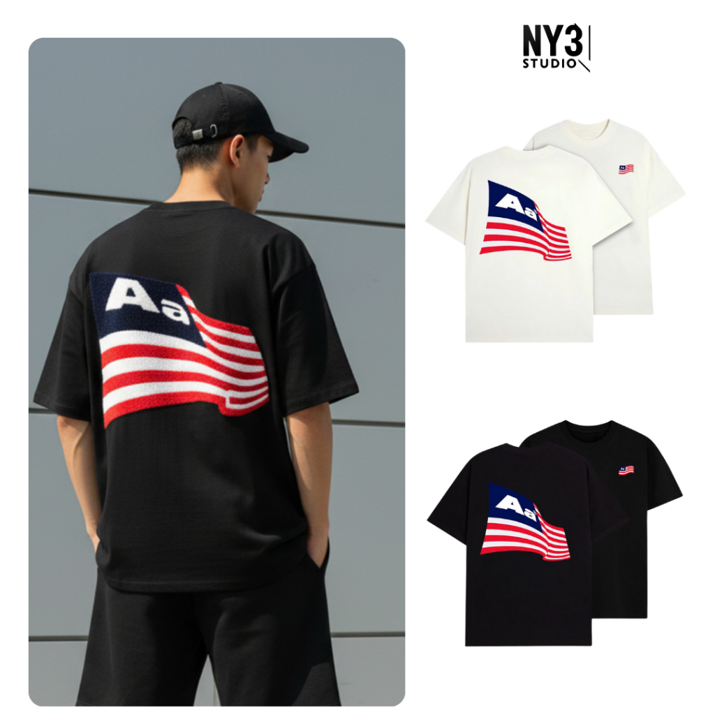 Áo Thun Local Brand AA Studio Lá Cờ NY3 STUDIO Áo Thun Boxy Form Rộng Unisex 250Gsm Cotton