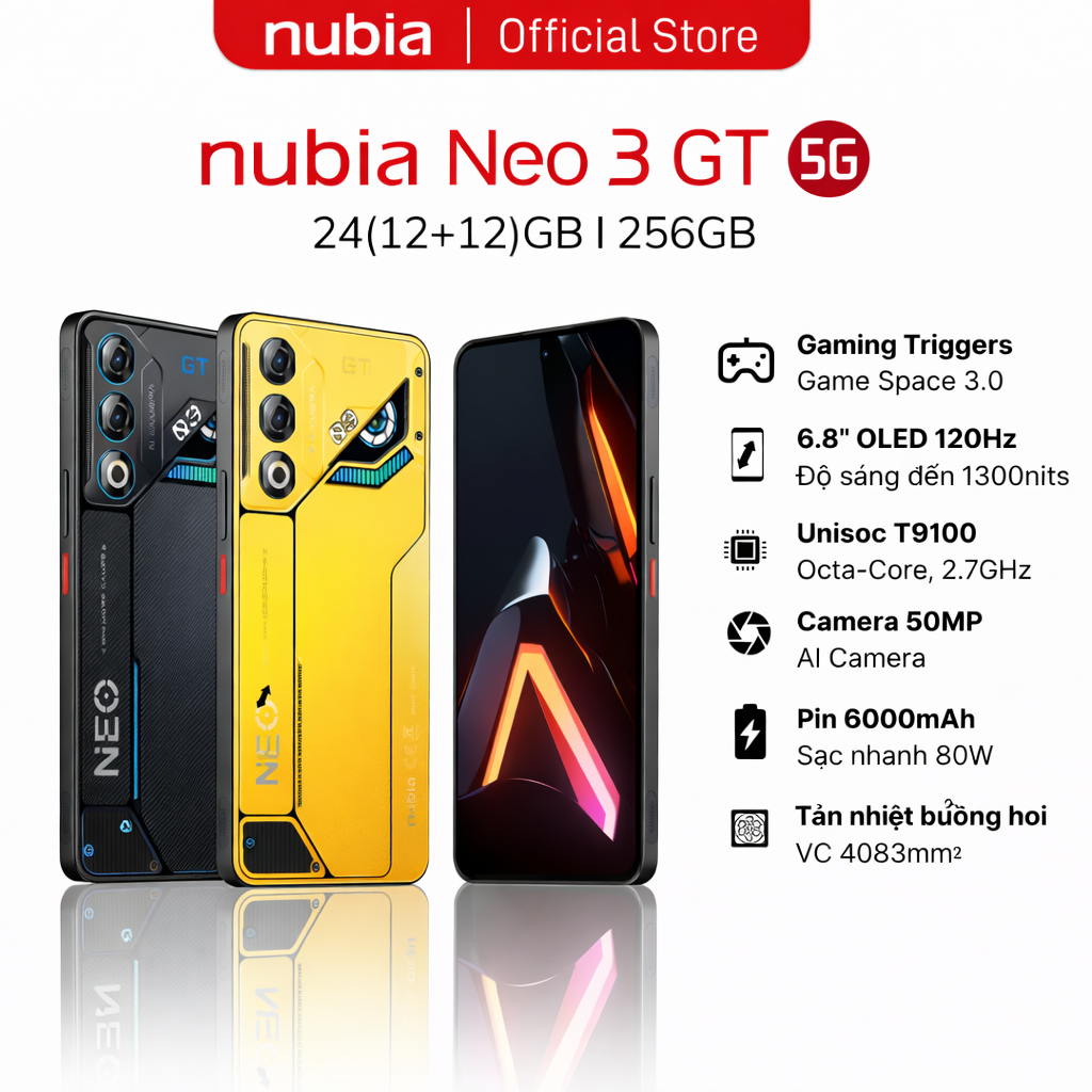 [Live] Điện thoại Gaming Nubia Neo 3 GT 5G 24(12+12)GB I 256GB I OLED 1300 nits I 6000mAh sạc 80W