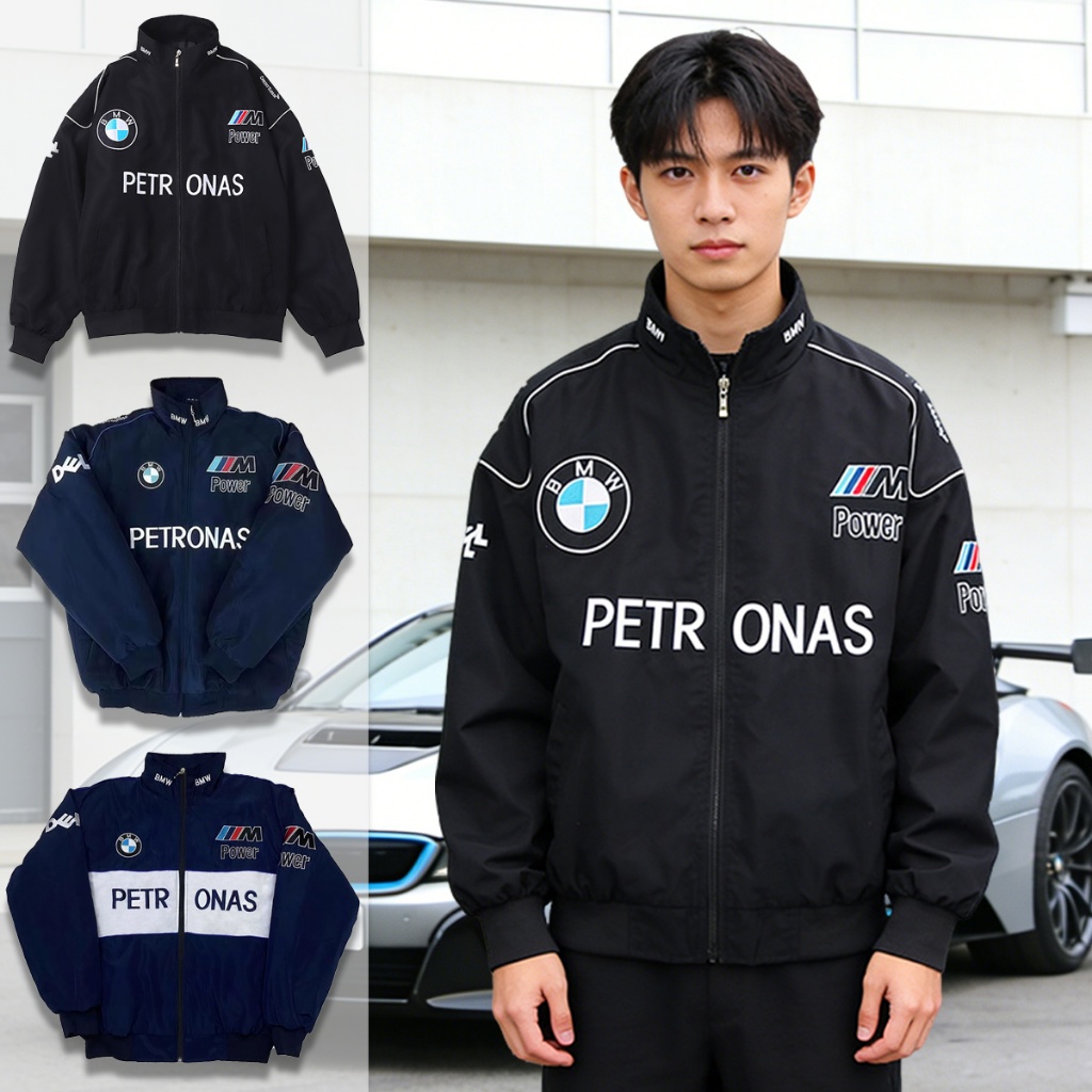 【Hàng Có Sẵn】GTY BMW Áo Khoác Đua Thêu,Áo Khoác Thể Thao Form Rộng,Áo Khoác Phong Cách Học Viện