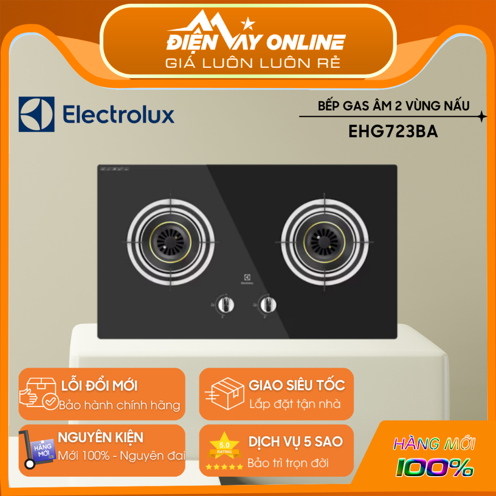 [HỖ TRỢ LẮP ĐẶT] Bếp gas âm 2 vùng nấu Electrolux EHG723BA - Đầu đốt ngọn lửa xanh -Bảo Hành Chính H