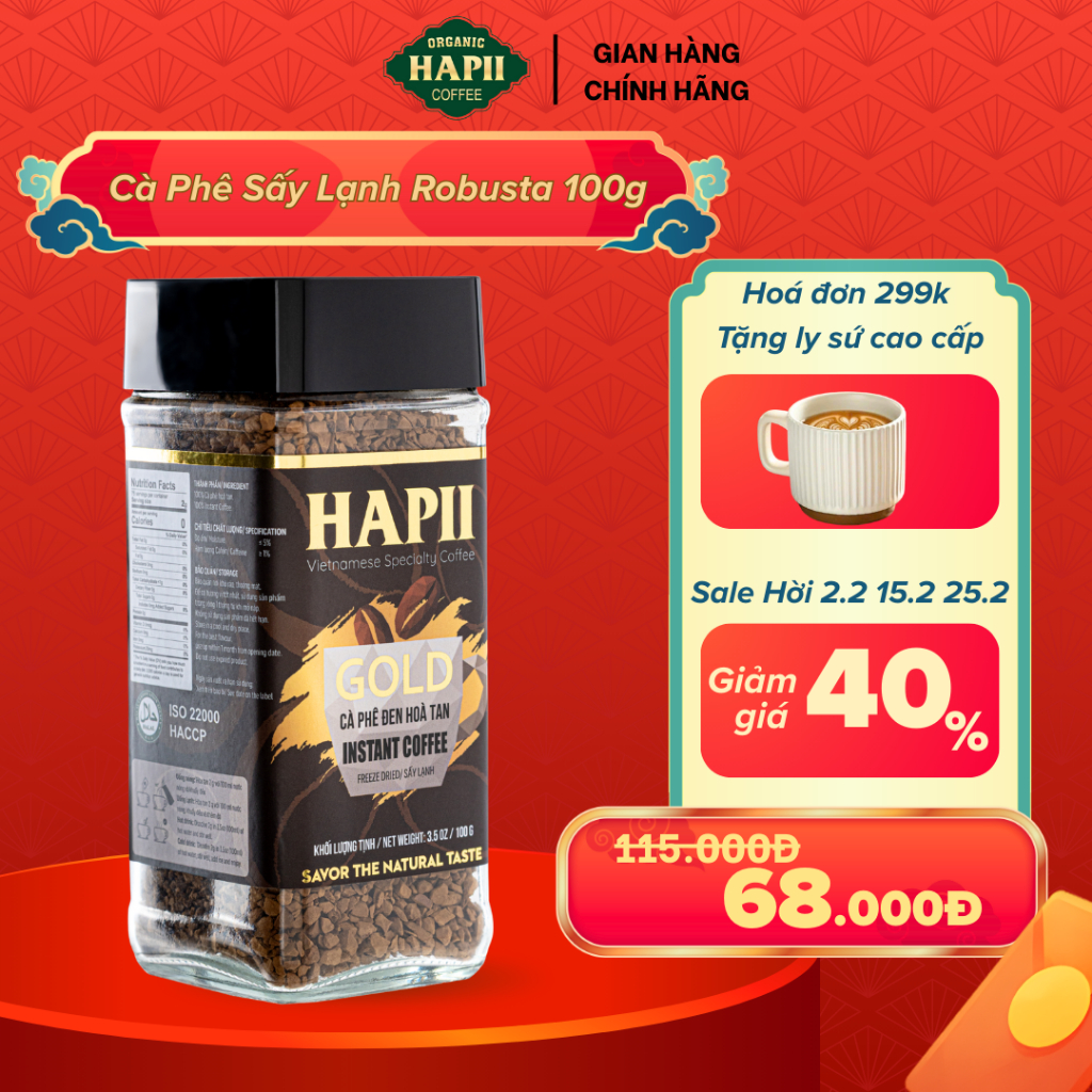 Cà Phê Hoà Tan Sấy Lạnh Robusta Cao Cấp 100g - Cafe ủ lạnh, cold brew, dùng liền| Hapii Coffee