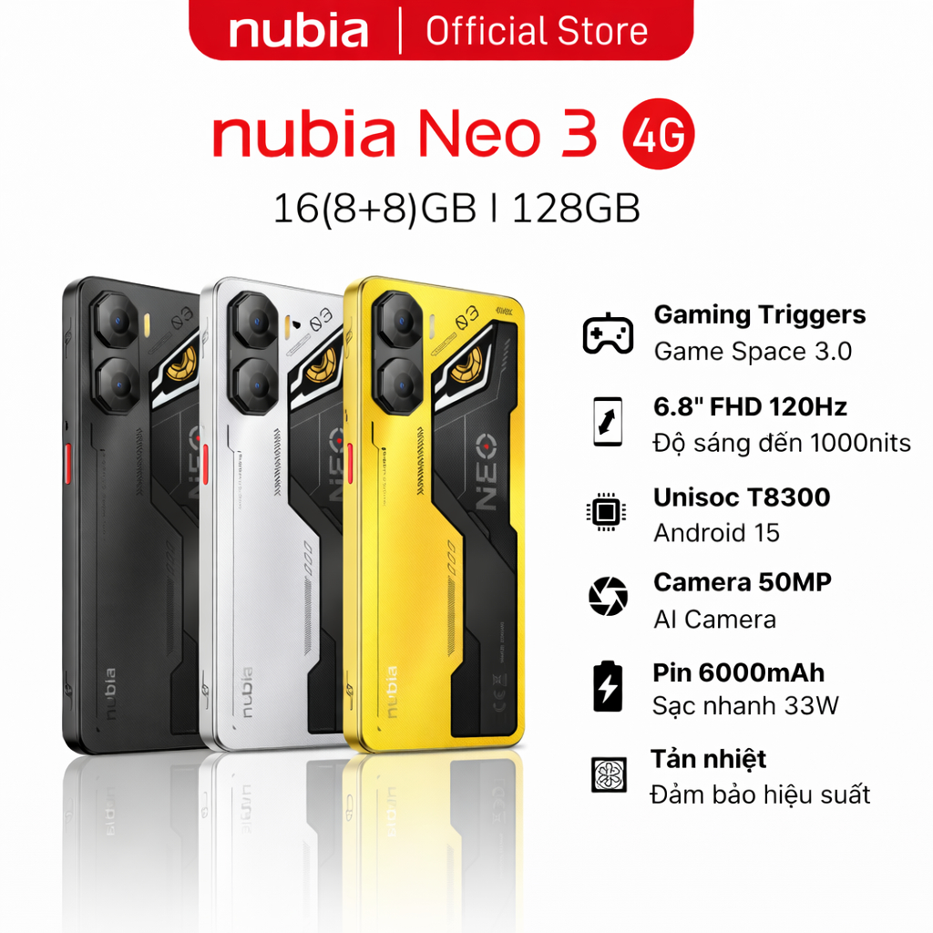 Điện thoại Gaming Nubia Neo 3 4G 16(8+8)GB/128GB I Trigger Gaming I 6.8"120Hz - Hàng Chính Hãng